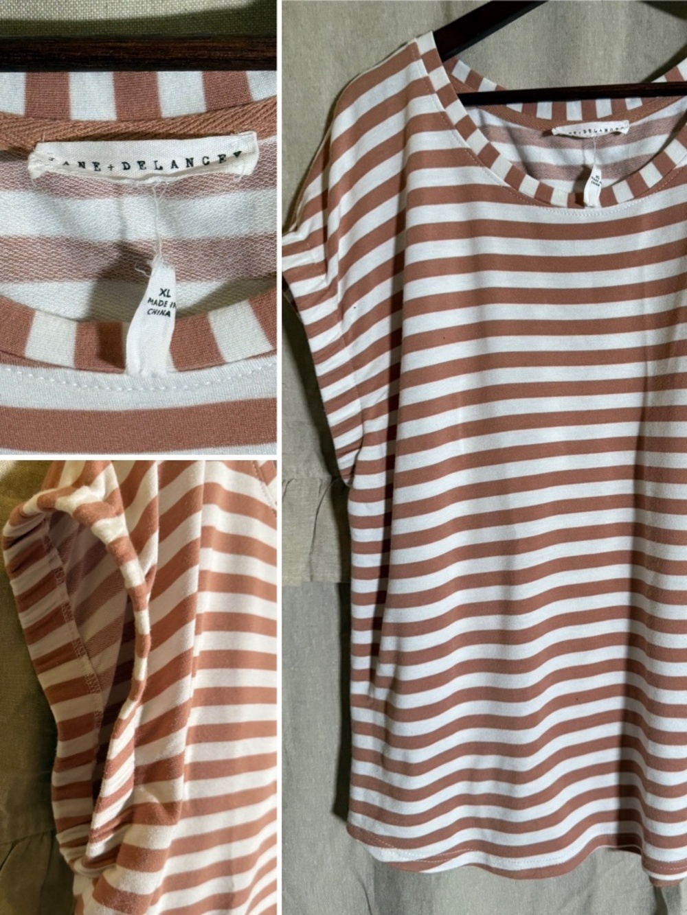 Khaki And White Striped Stretch Top (XL)